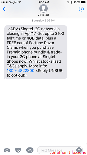 2G network shut down Singtel announcement