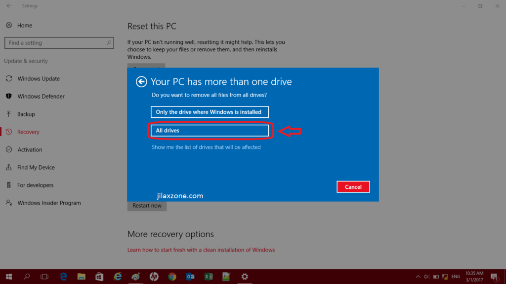 Reset Windows 10 jilaxzone.com Clean All Drives