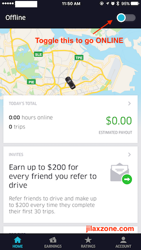 Uber Driver app jilaxzone.com go online