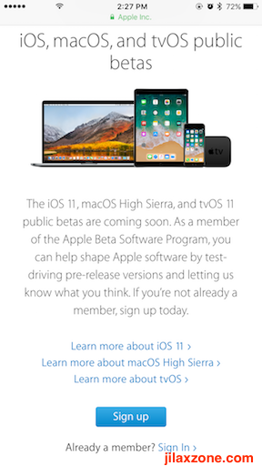 Apple iOS 11 jilaxzone.com Register Public Beta