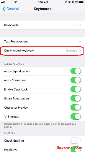 iOS 11 One Handed keyboard jilaxzone.com Settings