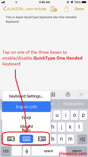 iOS 11 One Handed keyboard jilaxzone.com shortcut to enable One Handed Keyboard