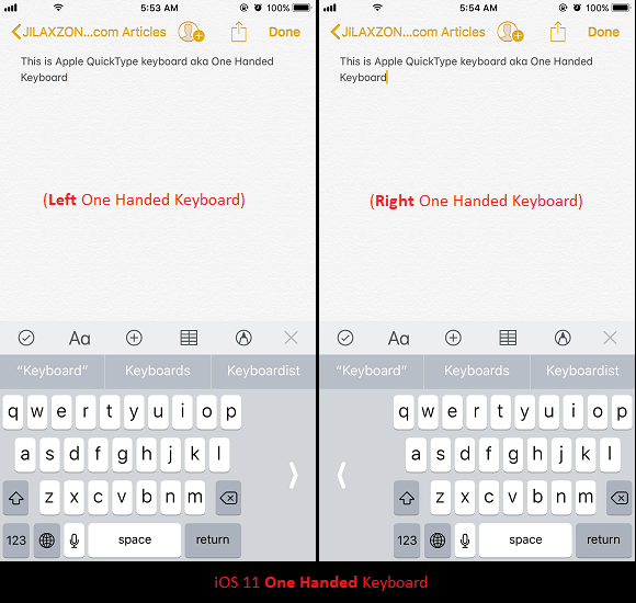 iOS 11 One Handed keyboard jilaxzone.com show off revised