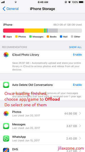 iOS 11 Offload jilaxzone.com choose app to offload