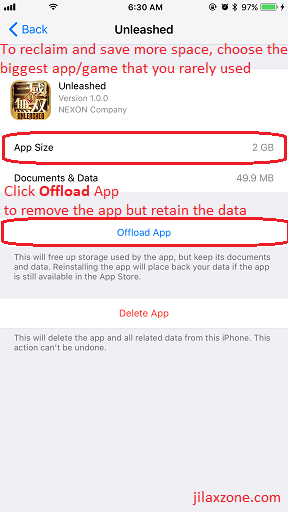 iOS 11 Offload jilaxzone.com tap on Offload