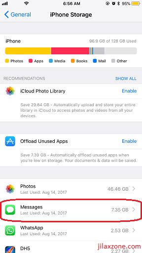 Free iOS Space iOS 11 jilaxzone.com Message - iPhone Storage