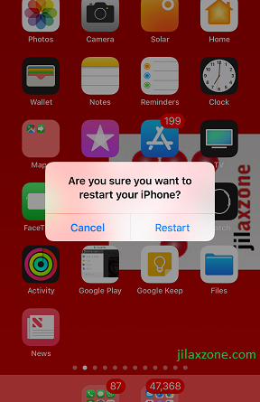 iOS 11 How to Restart jilaxzone.com prompt to restart