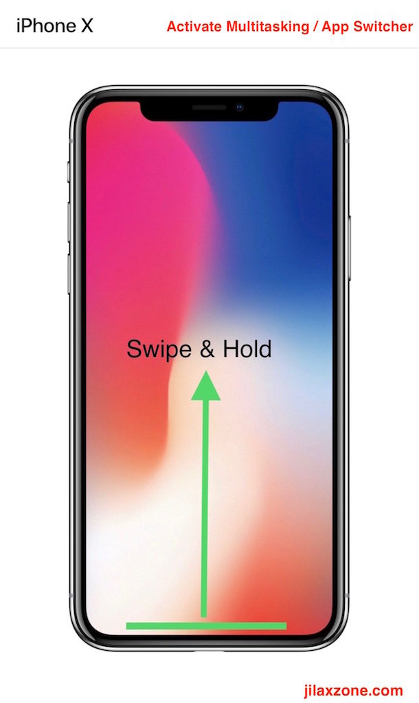 Apple iPhone X Navigation jilaxzone.com App Switcher Swipe and Hold