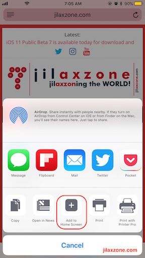 iOS Home Screen Website Bookmarking jilaxzone.com Add to Home Screen