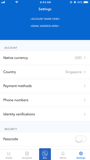 Coinbase app jilaxzone.com bitcoin Settings Menu