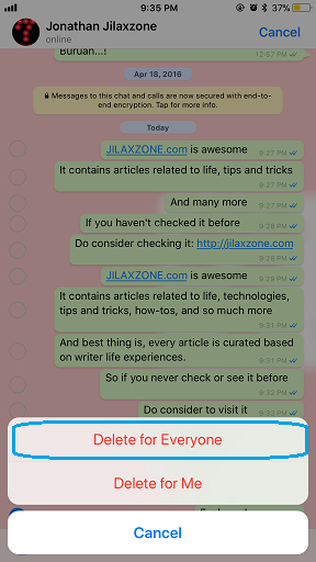 Delete WhatsApp Message jilaxzone.com Delete for Everyone