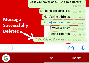 Delete WhatsApp Message jilaxzone.com You Deleted this Message