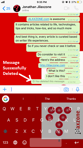 Delete WhatsApp Message jilaxzone.com You Deleted this Message