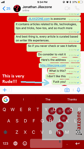 Delete WhatsApp Message jilaxzone.com rude message