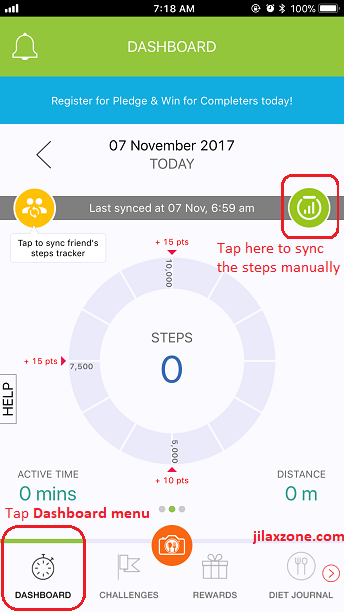 HPB Healthy 365 app jilaxzone.com Sync the steps manually