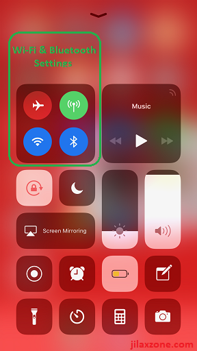 iOS 11 Control Center jilaxzone.com WiFi and Bluetooth