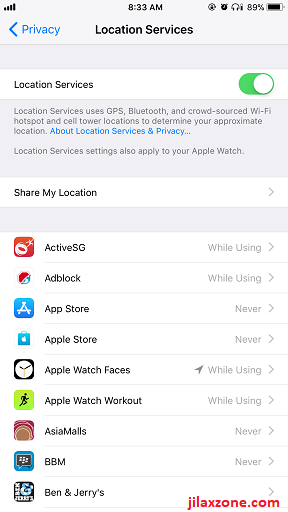 iOS 12 jilaxzone.com Disable Location Service