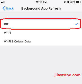 iPhone X jilaxzone.com turning off background app refresh