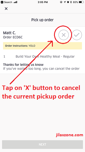 jilaxzone.com UberEats Tap 'X' to cancel order