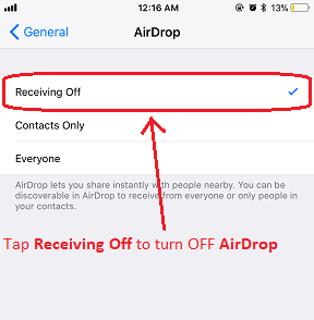 iOS 12 AirDrop jilaxzone.com Receiving OFF