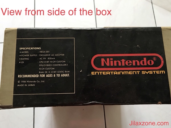 Nintendo NES Jilaxzone.com Nintendo box view from side
