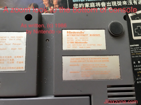 Nintendo NES Jilaxzone.com Copyright 1986 and Made in Japan!