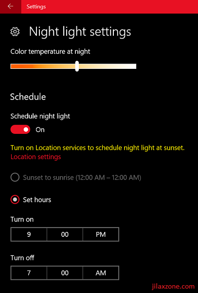 Windows 10 Night Light jilaxzone.com Customize Night Light Settings