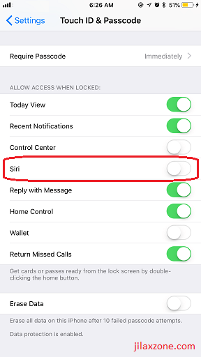 iOS iPhone Security jilaxzone.com turn off siri when locked