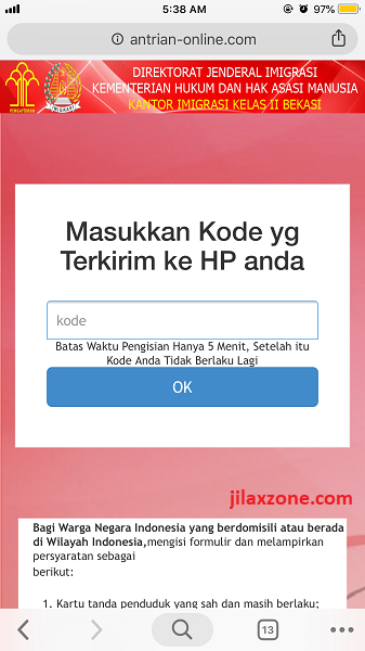 Antrian Paspor Bekasi Masukan kode jilaxzone.com