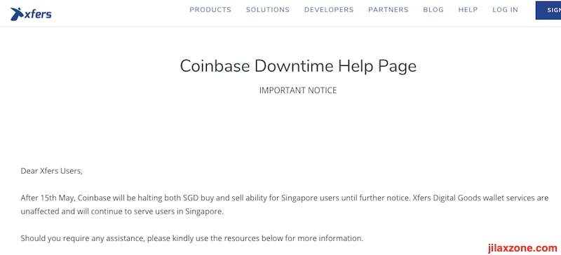 Coinbase halting operation in Singapore Xfers.io jilaxzone.com