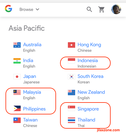 Google Store Singapore and South East Asia jilaxzone.com South East Asia Countries