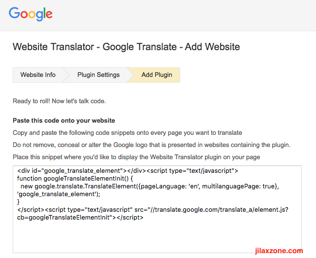 Enable website in different language jilaxzone.com Google Translate Get the code