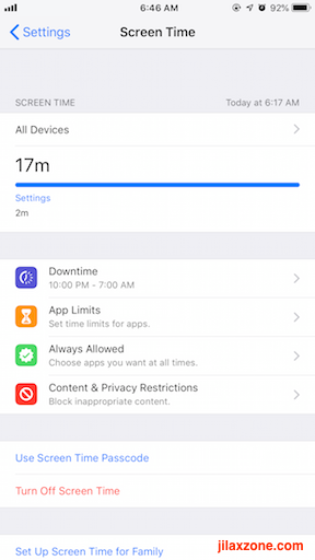 iOS 12 Screen Time Downtime features jilaxzone.com