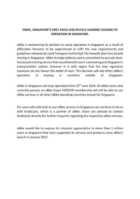 obike ceasing operation in singapore