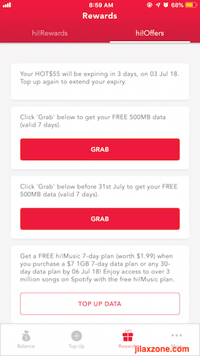 Singtel Prepaid Hi!app free bonus data jilaxzone.com 2