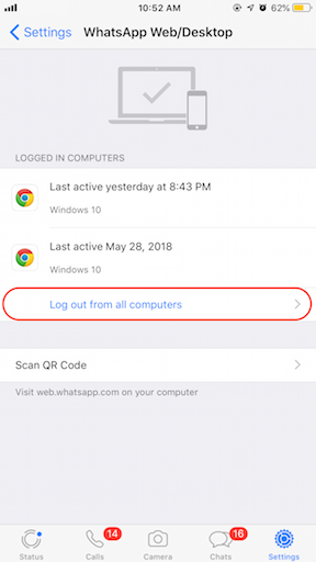 how to log off whatsapp