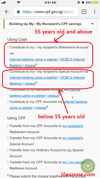 3 CPF cash top-up jilaxzone.com contribute to my special account and retirement account