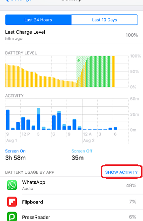 iOS12 Battery Level and Activity jilaxzone.com