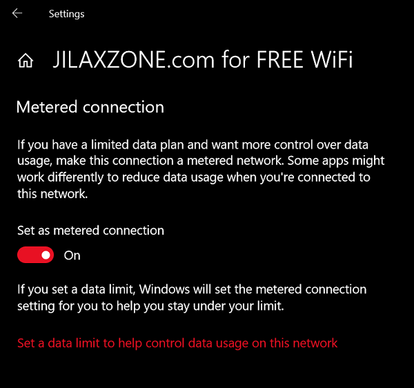 2. wifi metered connection - set as metered connection jilaxzone.com