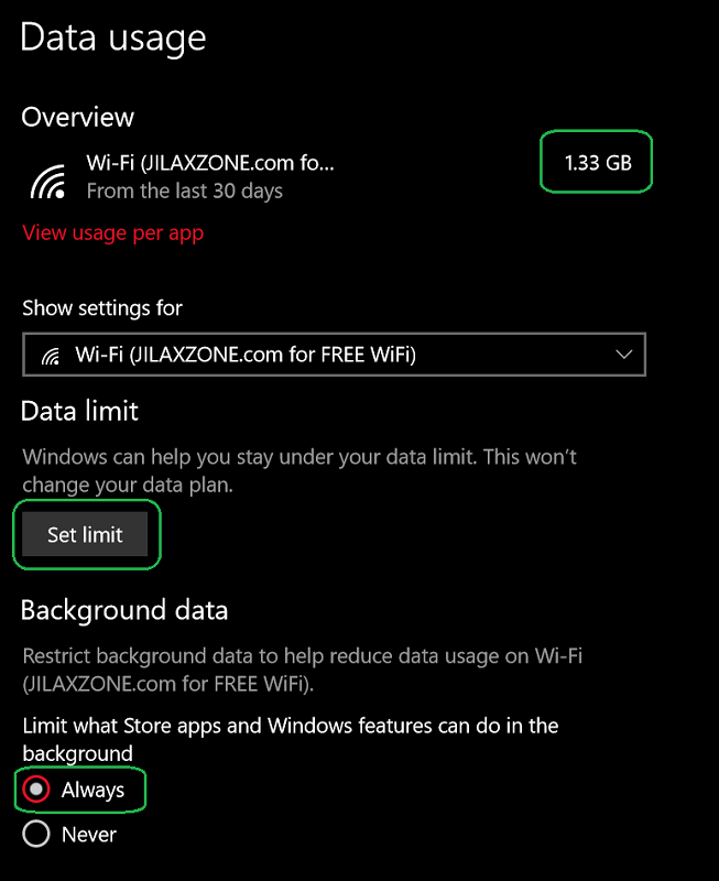 3. wifi metered connection - data usage jilaxzone.com 2