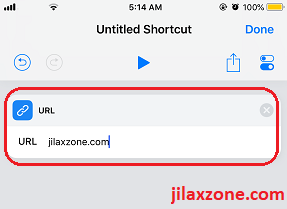 Siri Shortcuts type in the custom URL jilaxzone.com