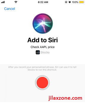 iOS 12 Siri Shortcuts check AAPL price jilaxzone.com