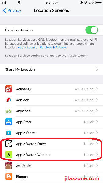 Apple Watch Tweak turn off location sharing jilaxzone.com