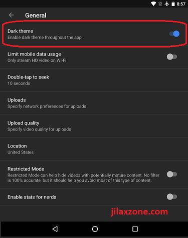 YouTube Dark Mode jilaxzone.com enable dark mode on android