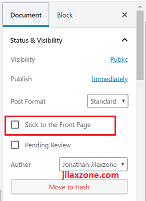 WordPress 5.0 Editor - Make article sticky on the front page