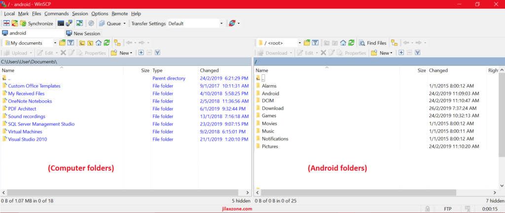 WinSCP FTP SFTP Connect computer to android jilaxzone.com