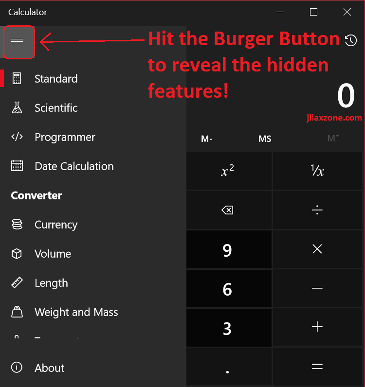 calculator Win 10 hidden features jilaxzone.com