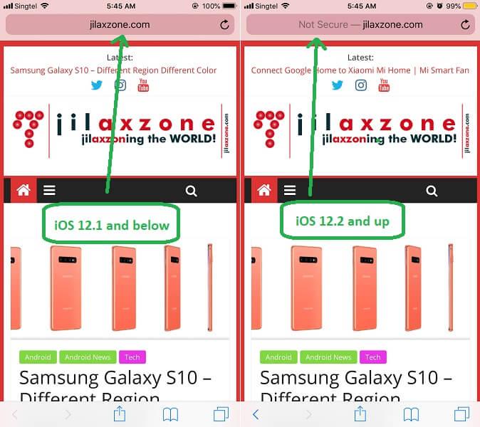 iOS 12.2 Safari showing Not Secure jilaxzone.com