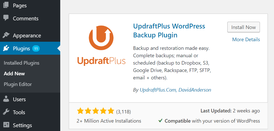 wordpress jilaxzone.com updraftplus install plugin